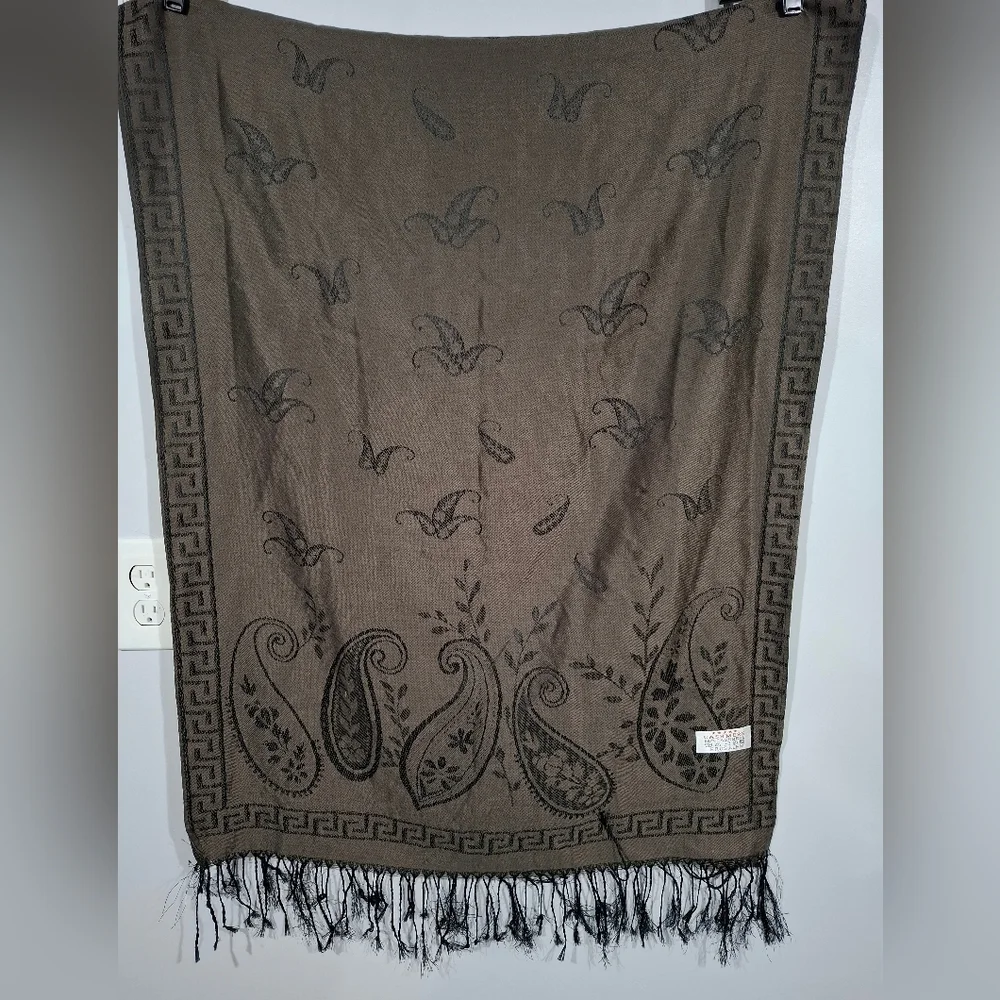 Jerusalem Brown Tasseled 100% Cashmere Women’s Scarf Paisley Pashmina